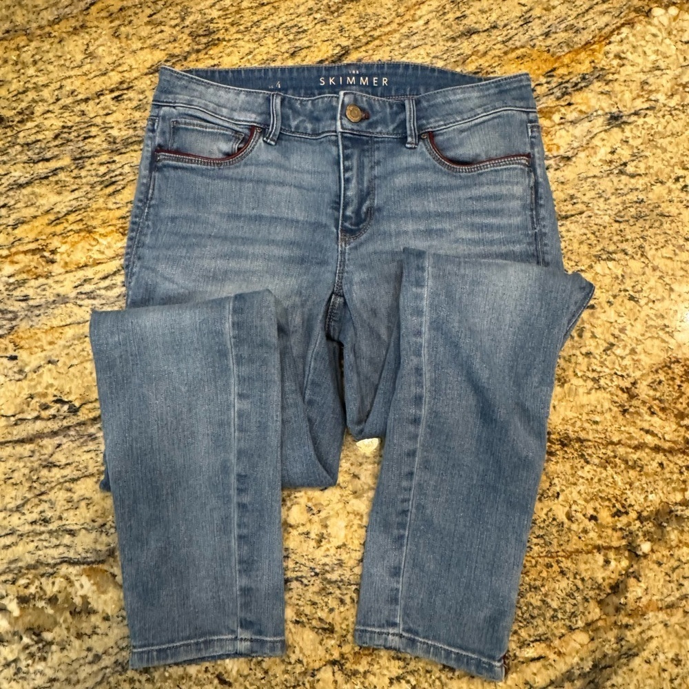 White House Black Market The Skimmer Jeans Faux Leather Trim Ankle Zip Size 4 - Picture 3 of 15